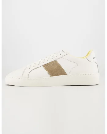 Pantofi sport de piele cu insertii de piele intoarsa, Alb/Maro taupe