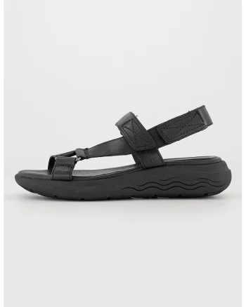 Sandale din piele cu talpa wedge si inchidere velcro Spherica, Negru