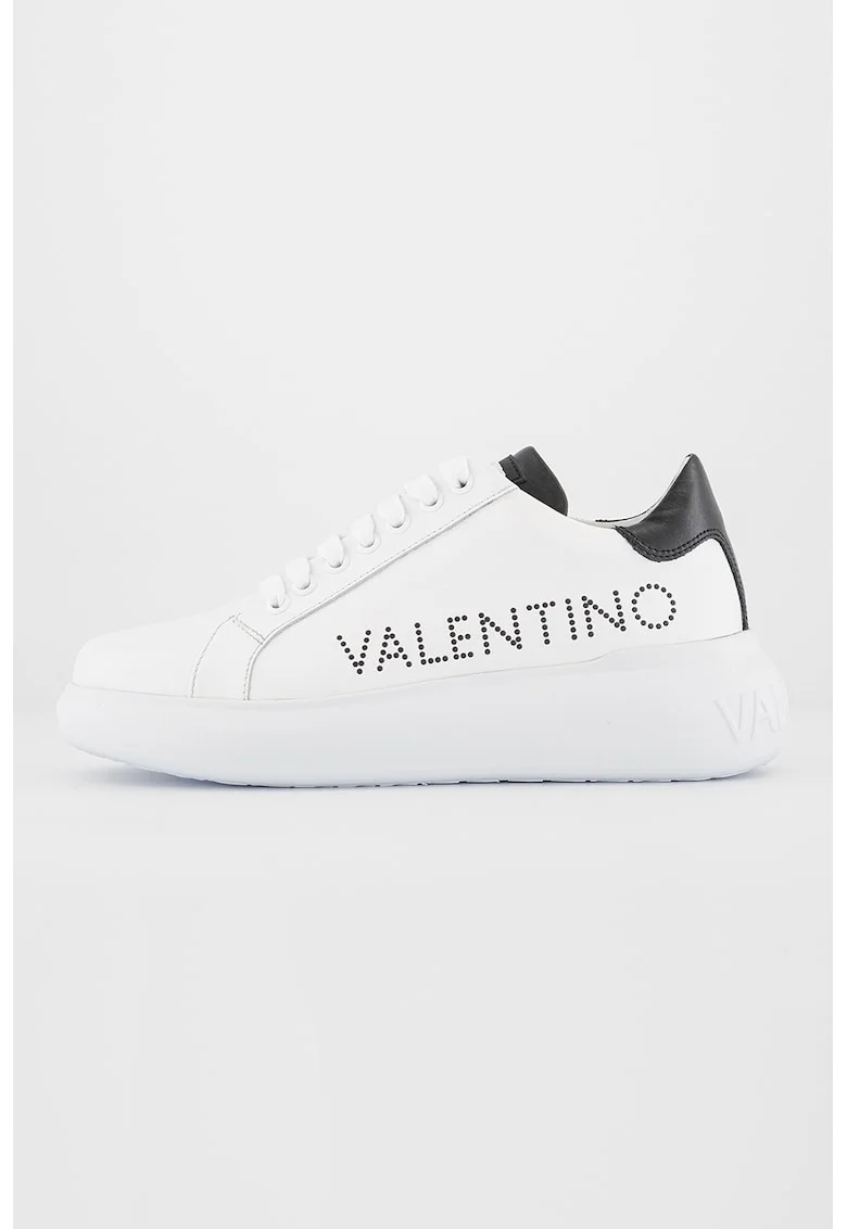 Pantofi sport unisex de piele cu logo, Alb/Negru