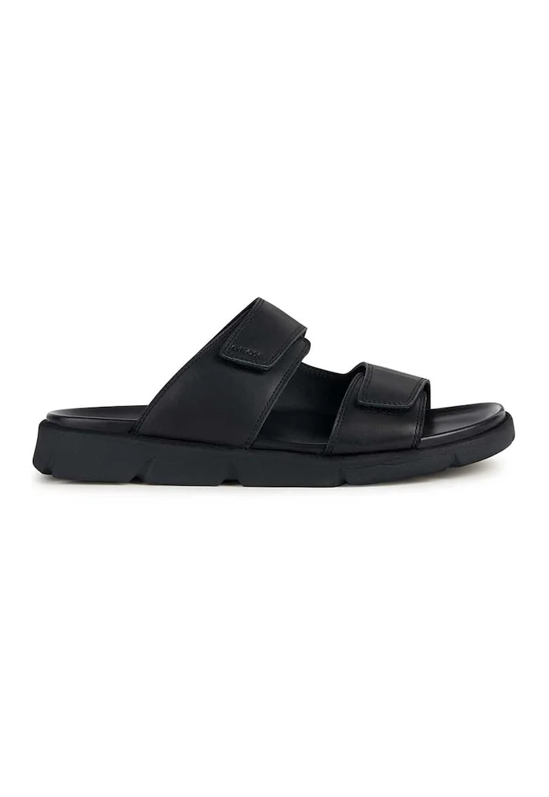 Papuci de piele cu logo, Negru