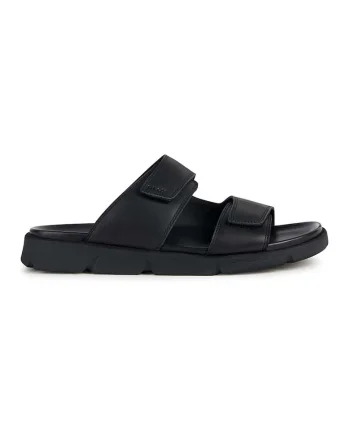 Papuci de piele cu logo, Negru