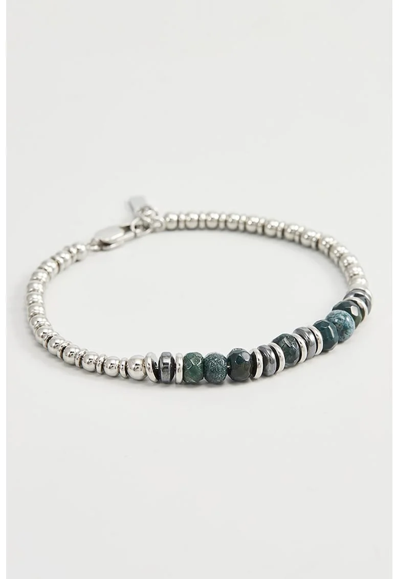 Bratara de otel inoxidabil, cu agate, Verde/Argintiu inchis
