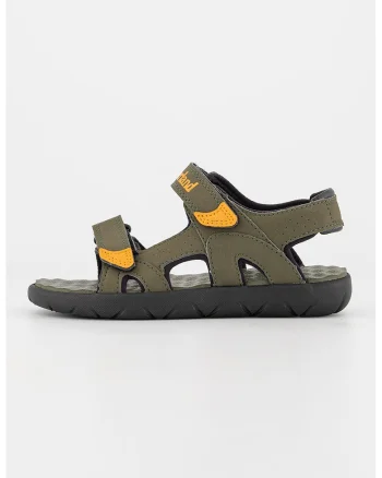 Sandale cu velcro si imprimeu logo Perkins Row 2, Verde inchis