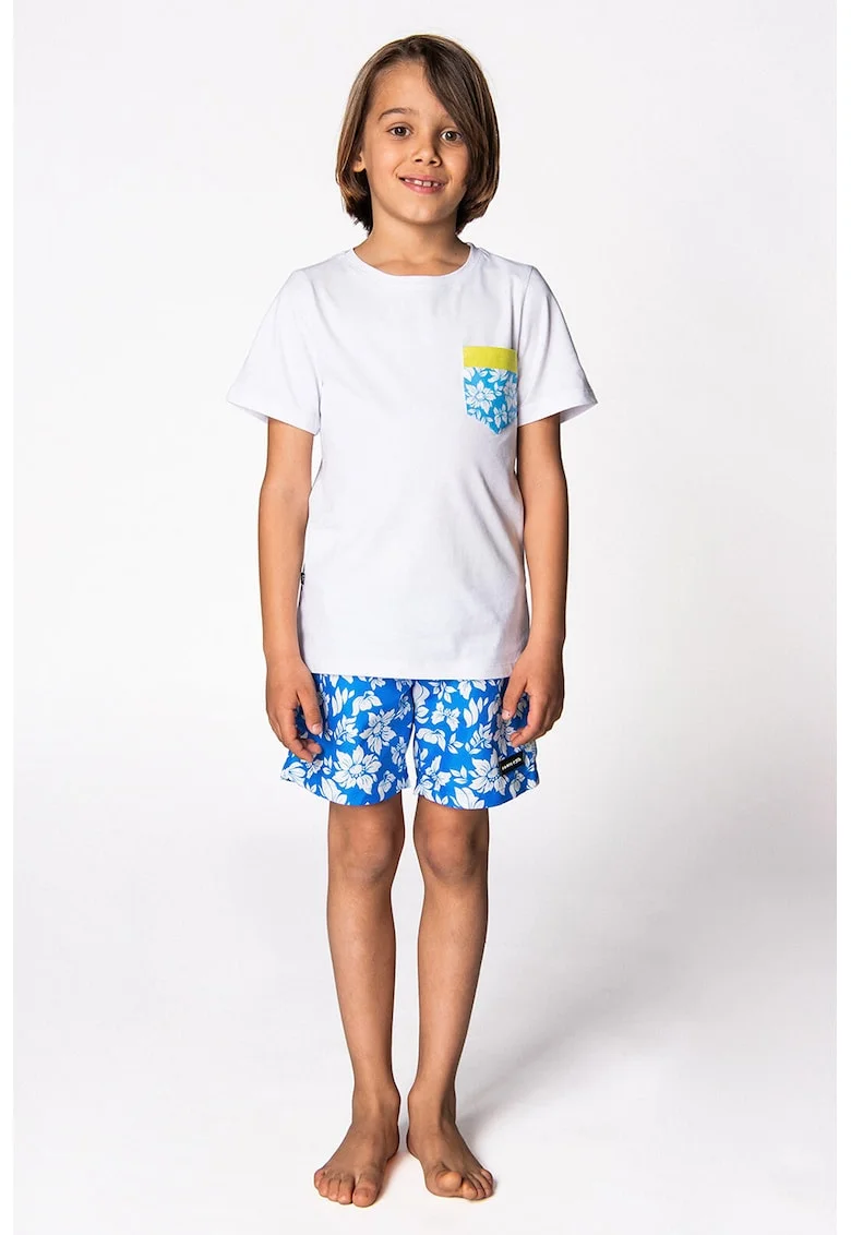 Tricou din bumbac cu buzunar pe piept, Alb/Verde lime/Albastru