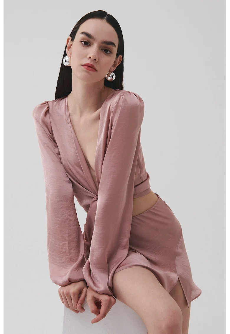 Bluza crop cu model cu pete decorative Carina, Roz prafuit