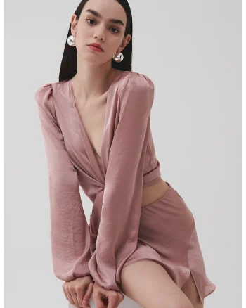 Bluza crop cu model cu pete decorative Carina, Roz prafuit