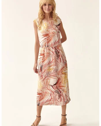 Rochie mini cu imprimeu tropical, Galben/Portocaliu/Bej