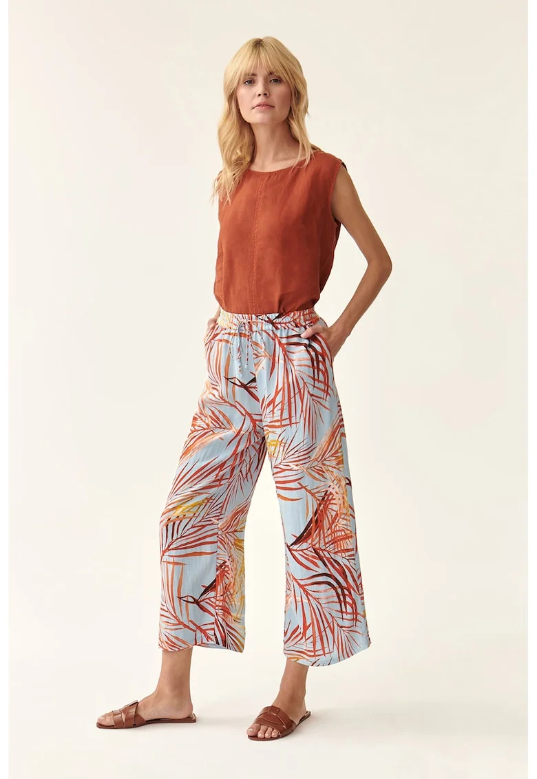 Pantaloni lejeri cu imprimeu tropical, Galben/Portocaliu/Albastru