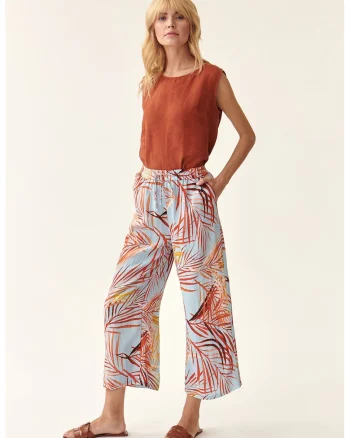 Pantaloni lejeri cu imprimeu tropical, Galben/Portocaliu/Albastru