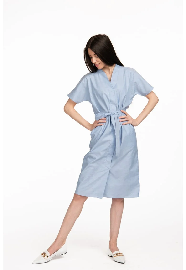 Rochie de bumbac cu buzunare laterale Michaela, Albastru deschis
