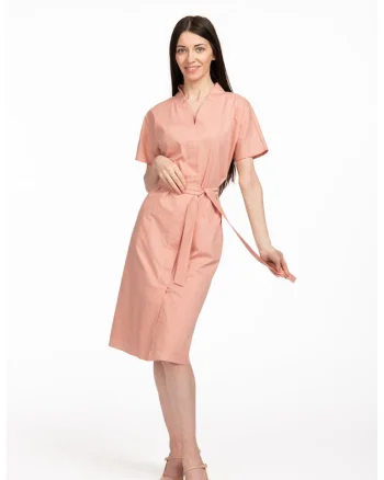 Rochie de bumbac cu buzunare laterale Vanessa, Portocaliu pal