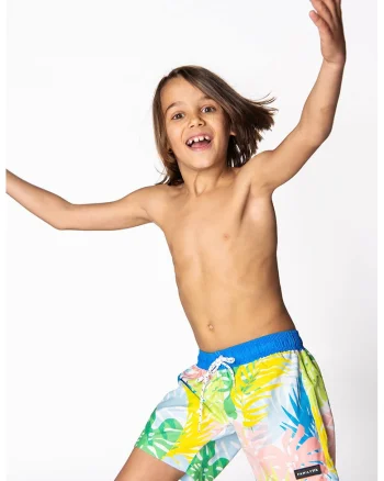 Pantaloni scurti de baie cu model tropical, Multicolor