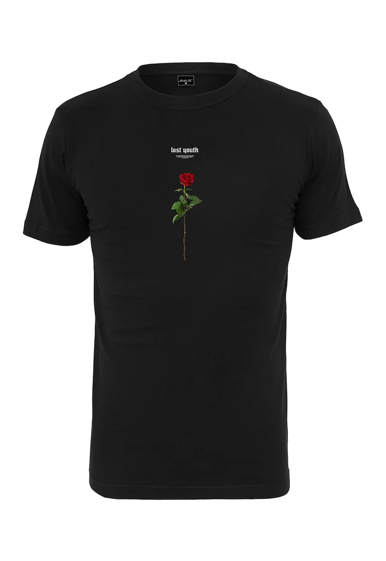 Tricou de bumbac cu decolteu la baza gatului, Negru
