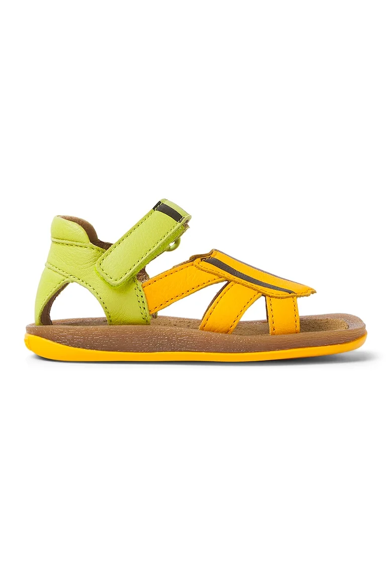Sandale din piele cu decupaje, Verde lime/Galben inchis
