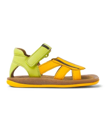 Sandale din piele cu decupaje, Verde lime/Galben inchis
