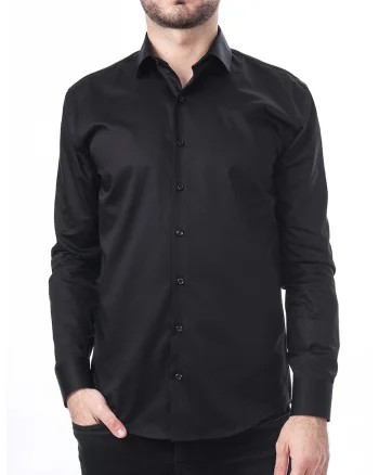 Camasa slim fit cu guler ascutit, Negru
