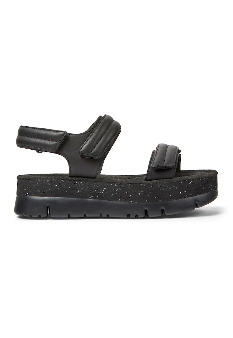 Sandale din piele cu inchidere velcro si talpa wedge, Negru