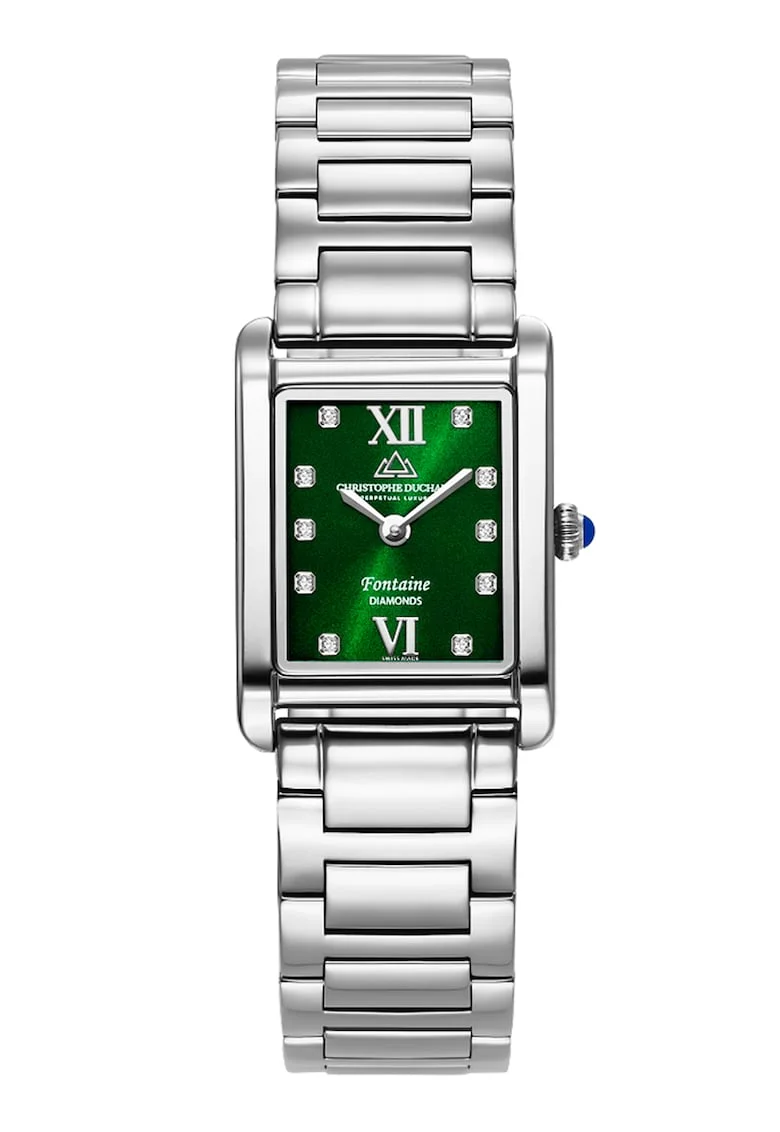 Ceas patrat cu 10 diamante, Argintiu