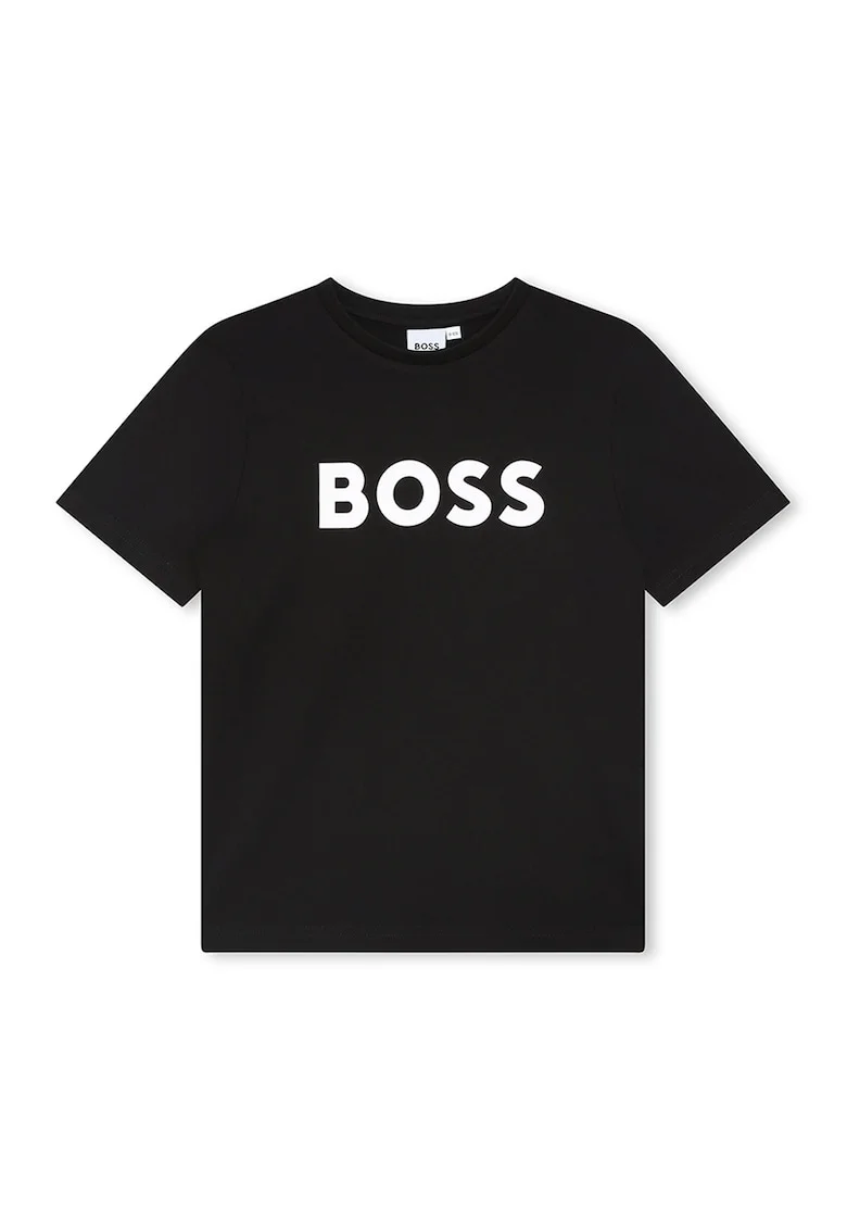 Tricou din bumbac cu imprimeu logo contrastant, Negru