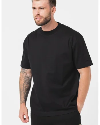 Tricou din bumbac cu decolteu la baza gatului Timm, Negru