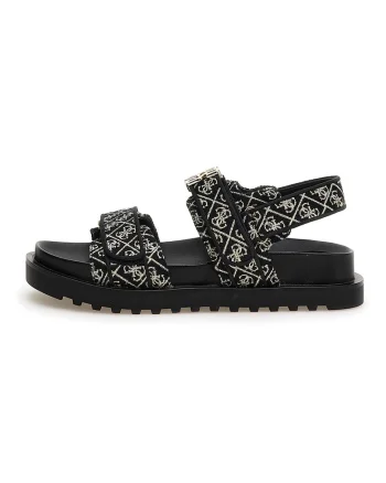 Sandale cu velcro si logo metalic, Auriu/Negru