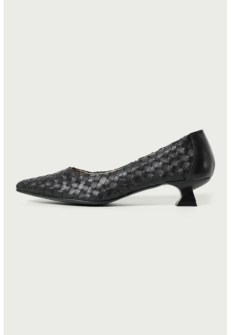 Pantofi de piele cu toc kitten Luana, Negru