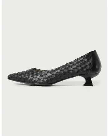 Pantofi de piele cu toc kitten Luana, Negru