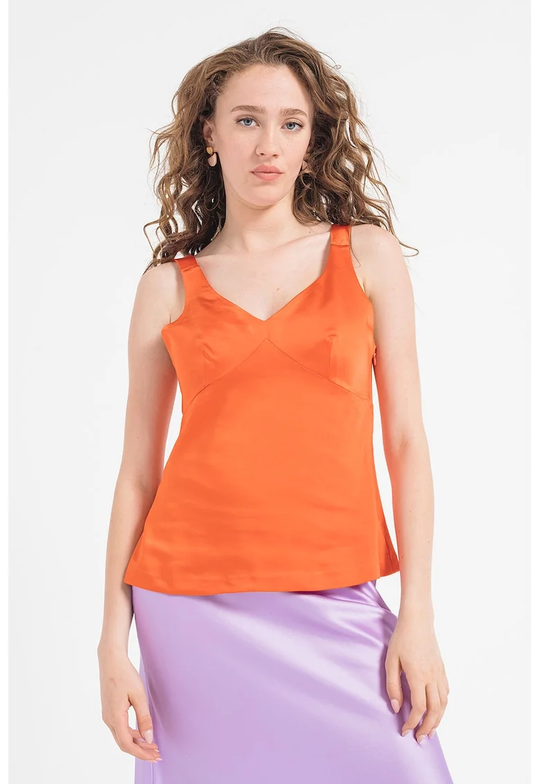 Bluza de satin fara maneci, Portocaliu mandarina