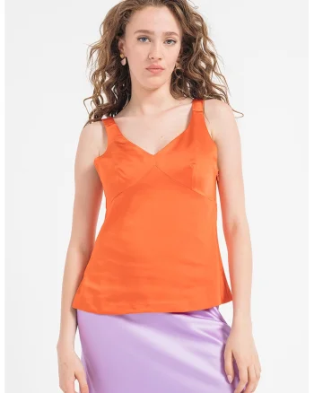 Bluza de satin fara maneci, Portocaliu mandarina