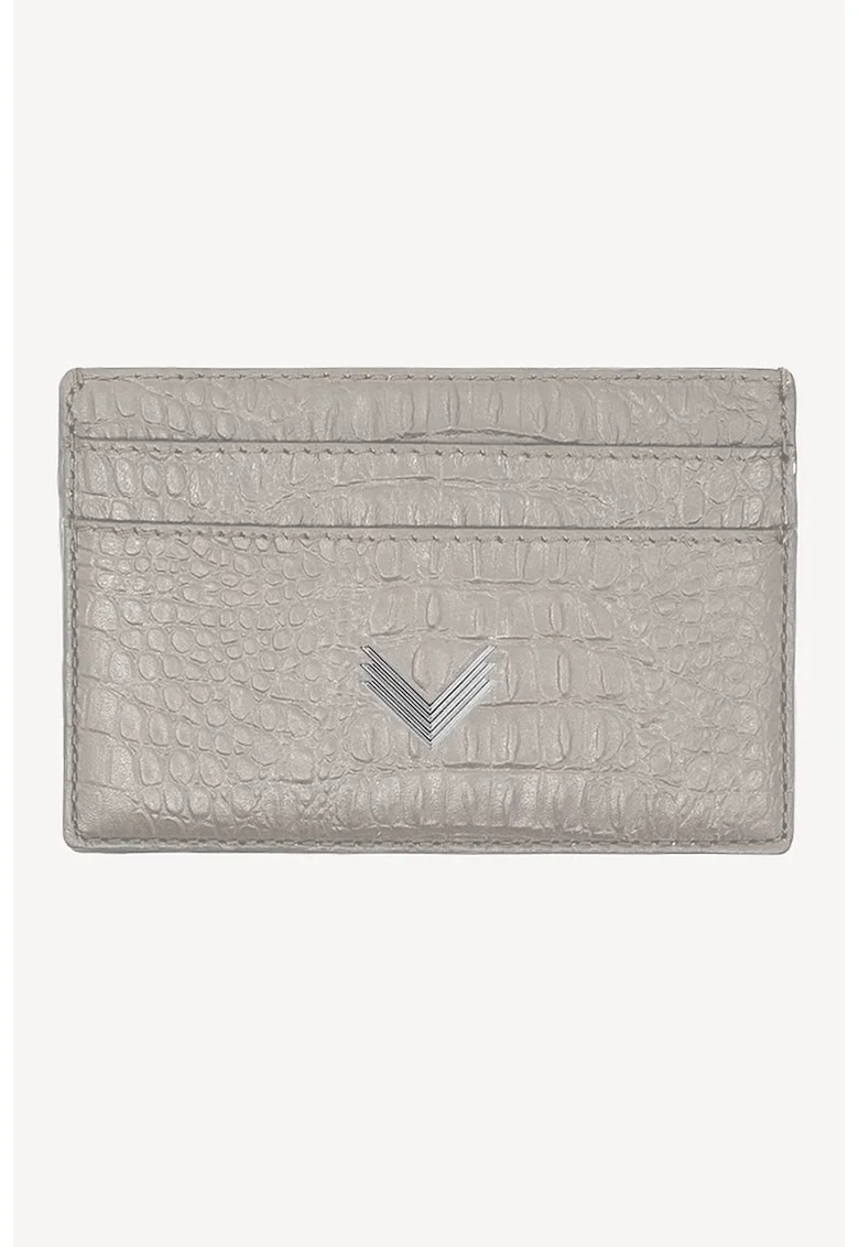 Portcart unisex de piele, Gri/Argintiu