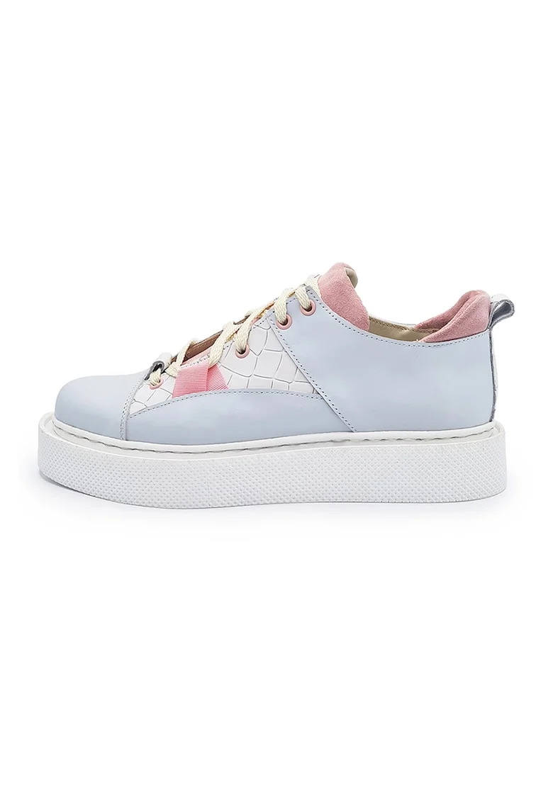 Pantofi sport din piele cu model colorblock, Alb/Albastru pastel/Roz