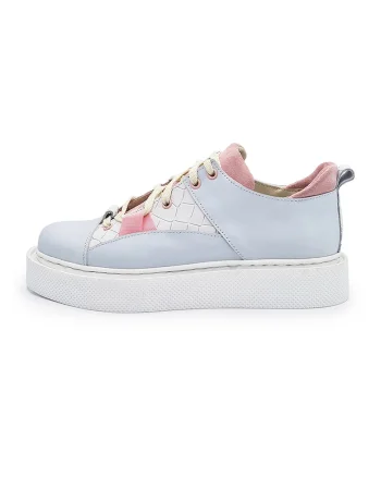 Pantofi sport din piele cu model colorblock, Alb/Albastru pastel/Roz