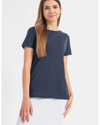 Tricou de bumbac cu maneci cazute, Bleumarin