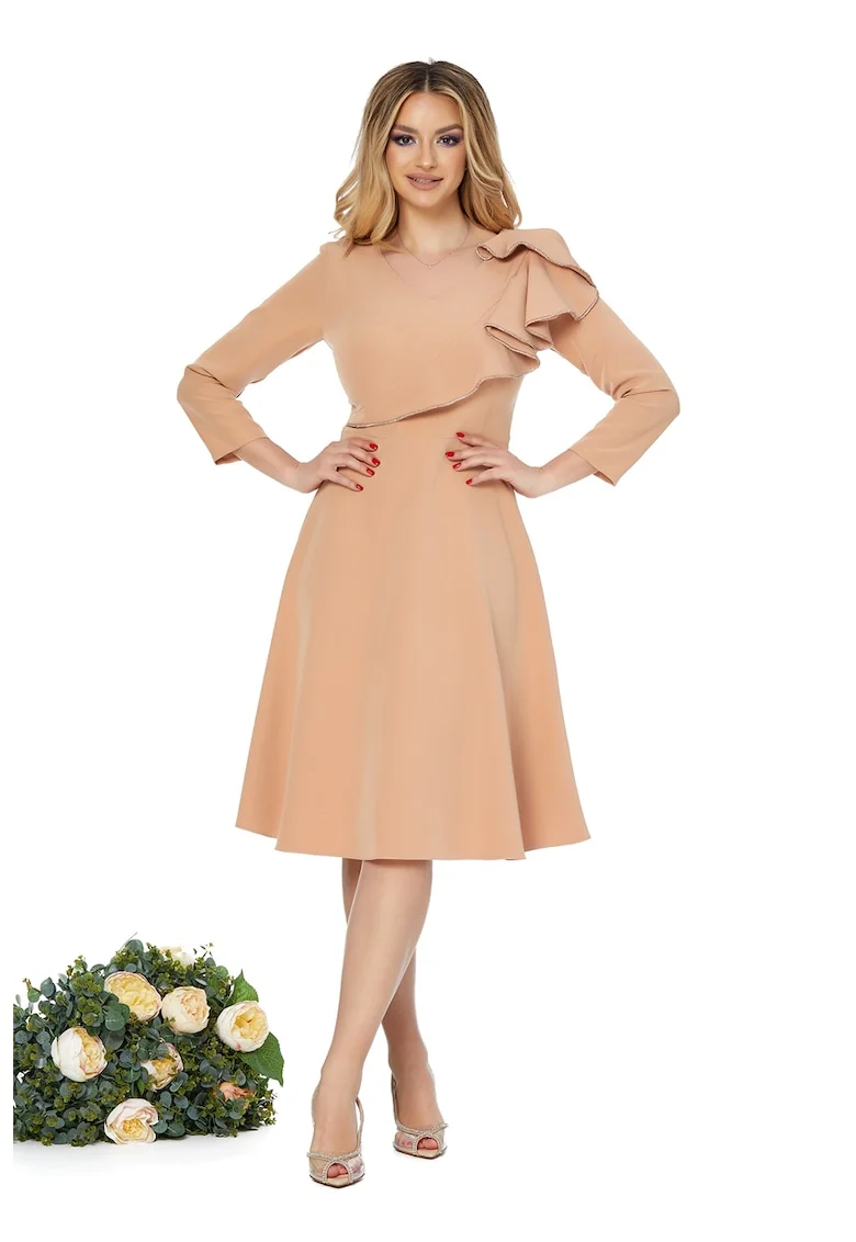 Rochie midi cu volane, Bej