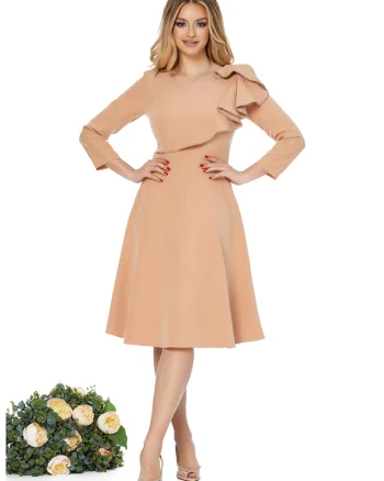 Rochie midi cu volane, Bej