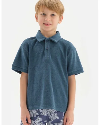 Tricou polo cu maneci cazute, Albastru inchis