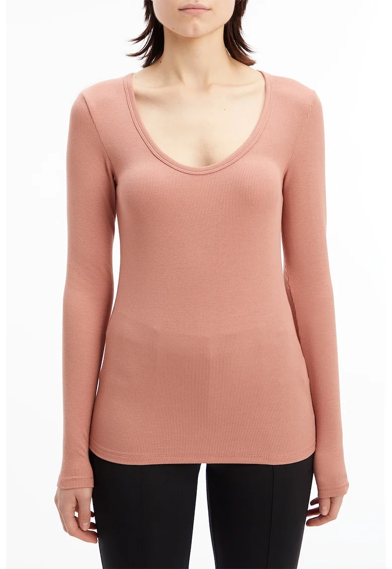 Bluza striata cu decolteu adanc, Roz prafuit