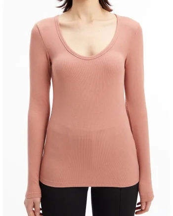 Bluza striata cu decolteu adanc, Roz prafuit