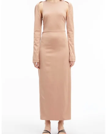 Rochie midi cu detaliu rasucit, Maro nisip
