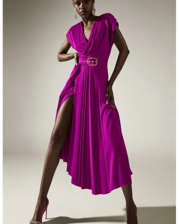 Rochie midi cu o curea asortata,  Segue, Roz fandango