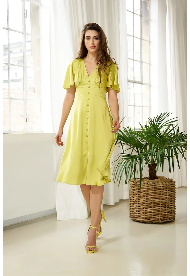 Rochie midi cu talie Empire, Galben