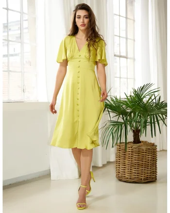 Rochie midi cu talie Empire, Galben