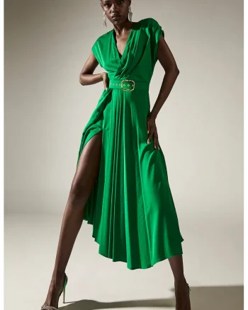 Rochie midi cu o curea asortata,  Segue, Verde