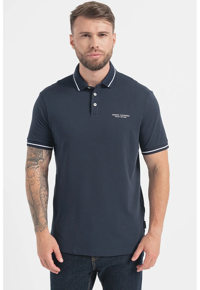 Tricou polo cu detalii contrastante, Bleumarin
