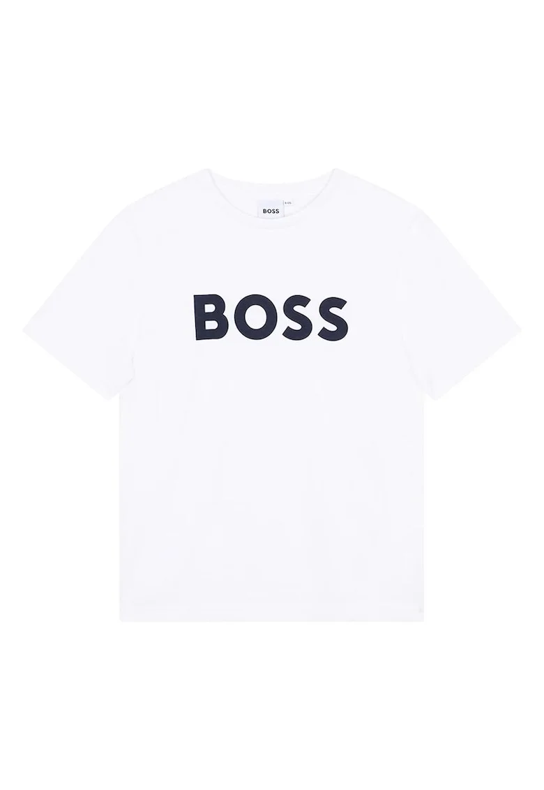 Tricou din bumbac cu imprimeu logo contrastant, Alb