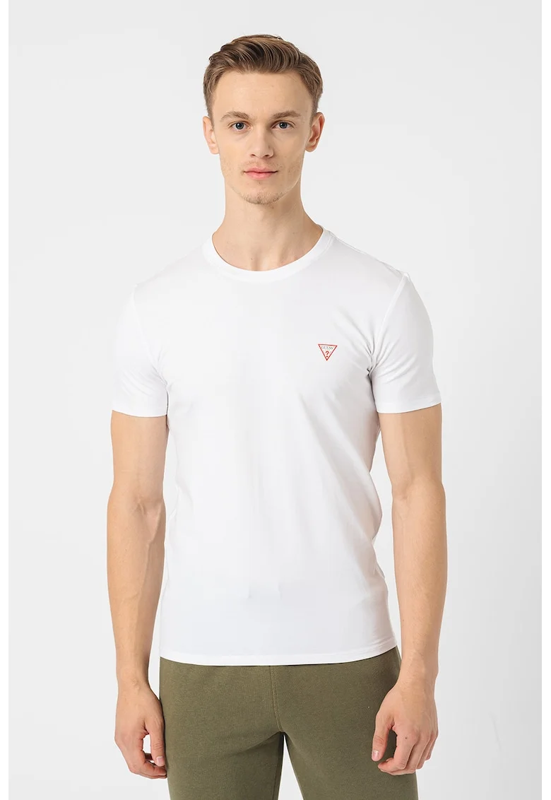Tricou slim-fit cu decolteu la baza gatului, Alb