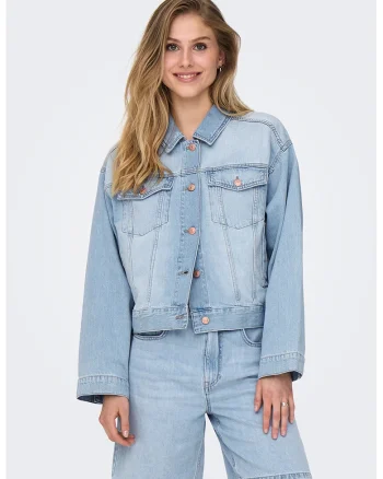 Jacheta din denim cu maneci cazute, Albastru prafuit