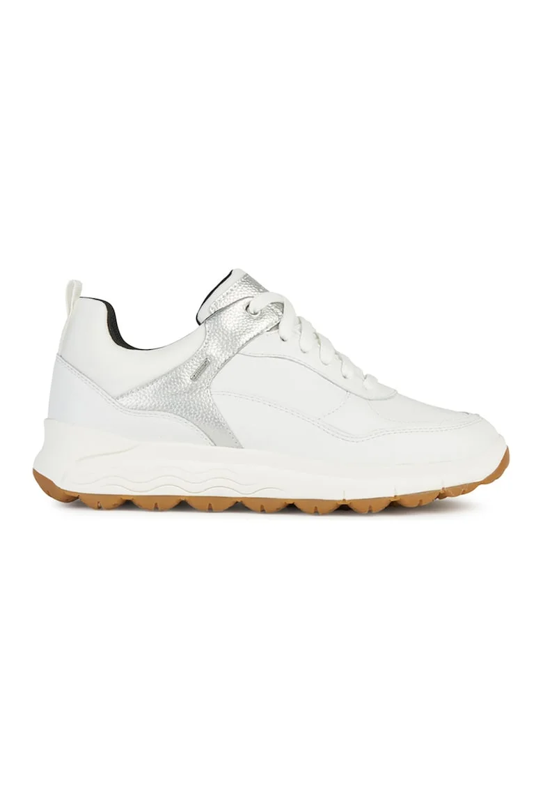 Pantofi sport cu garnituri din piele, Alb/Argintiu