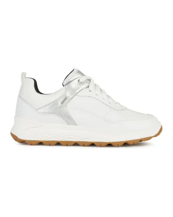 Pantofi sport cu garnituri din piele, Alb/Argintiu