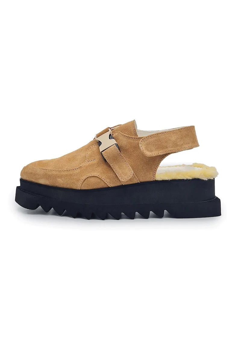 Pantofi slingback din piele intoarsa cu talpa flatform, Caramel